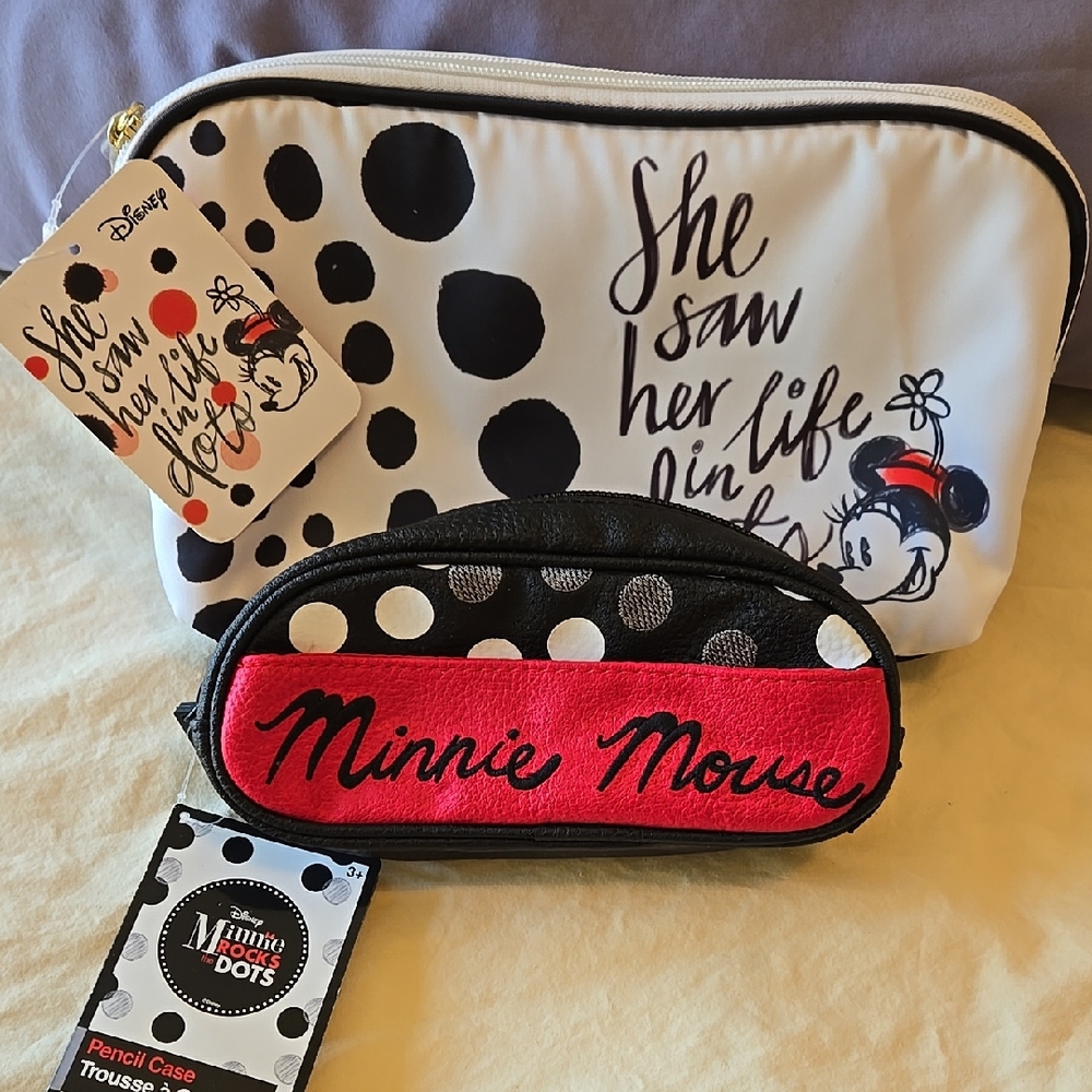 Disney Minnie Mouse Bundle Makeup and Pencil Case Black Red White